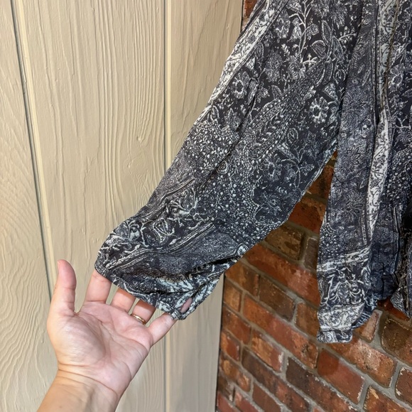 Wonderly womens round neck boho hippie peasant blouse black/white 1X - Picture 4 of 5